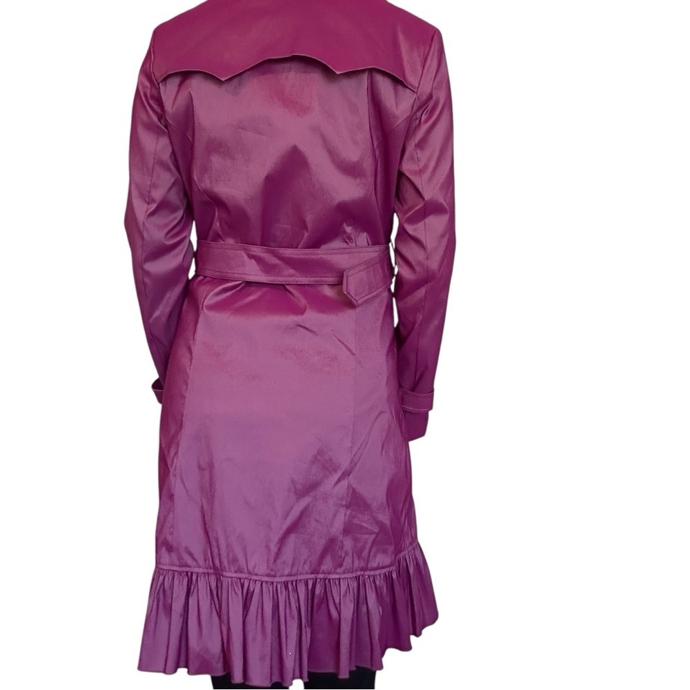 Samuel Dong Trench Coat Dress Ruffled Purple Magenta Bright Dopamine Size Small - Picture 3 of 8